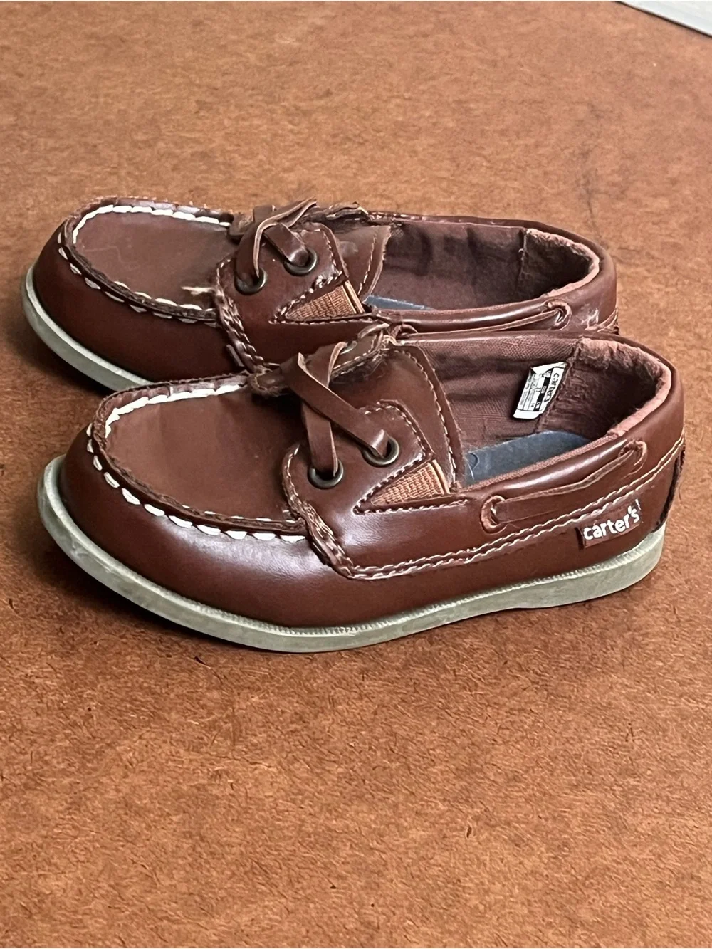 Carter's Toddler’s Brown Leather-Look Boys Moccasin Boat Shoes Size 7M EU23